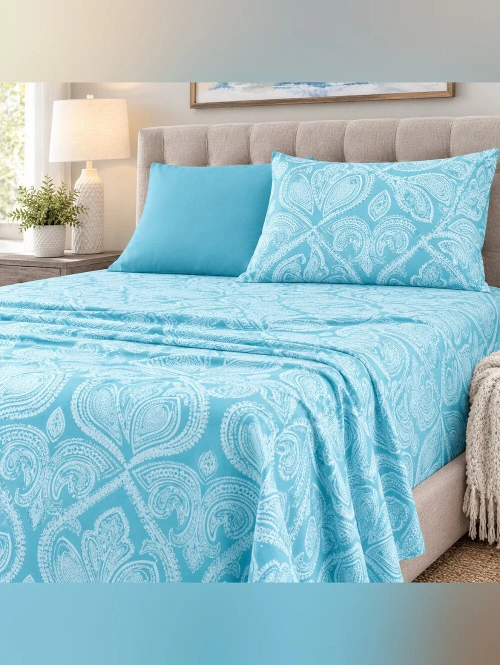 LDC Lux Decor Collection Twin 4 Piece Sheet Set Blue Paisley Deep Pocket NEW
